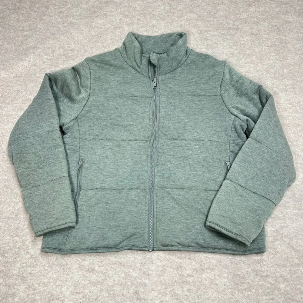 Three Dots Womens Sage Green Quilted Full Zip Puffer Jacket Sz Small EUC‎